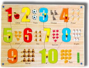 VSINDIA Wooden Numbers Counting 1 to 10 with Picture|Learning Board for Kids