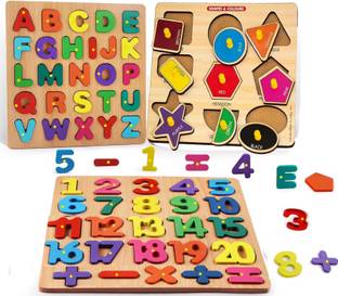 SHALAFI 3Piecs Capital Alphabets and Numbers Puzzle Geomatric Shapes & 20 Counting Toys