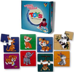 Toys universe Animal Wooden Puzzles for Kids Children for 2+ Years, Set of 8 Different Animals puzzles - 32 Pieces, Multi Color Wooden Jigsaw Learning Toy Educational Puzzle