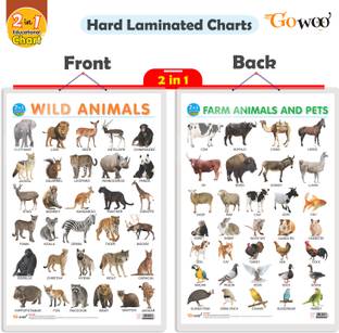 GO WOO 2 IN 1 WILD ANIMALS AND FARM ANIMALS & PETS Educational chart with Lamination