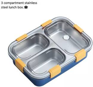JYTIQ Quality 3 Compartment Stainless Steel Lunch Boxes with Removable Inner Plate