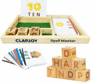 Clapjoy Spelling Games for Kids Wooden Matching Letters Toy with Flash Cards