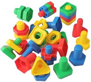 Buyzy Wooden Nut Bolt Toy Set for Kids | Colorful Screw and Tool Play Set