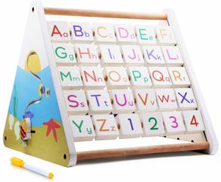 333MART Wooden Activity Triangle Learning Alphabet, Abacus, Writing Board, Marker, Clock