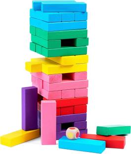 CountryLink PromoCart Jenga Wooden Colorful Building Blocks Educational Game Toy 48 Pcs