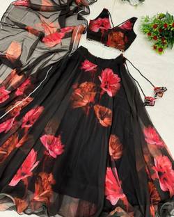 PuriMaa Floral Print Semi Stitched Lehenga Choli
