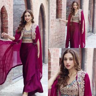 Niya Solid, Embroidered, Leheriya Semi Stitched Lehenga & Crop Top