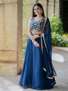 STUTIRUPA ART Embroidered Semi Stitched Lehenga & Crop Top