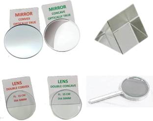 SBT Set of 50 mm Concave and Convex Mirror, 50mm Optical Glass Double Concave and Convex , 38MM Prism, Plastic Magnifying Glass for DIY Experiments ((Focal Length -20 cm)) Macro Zoom  Lens