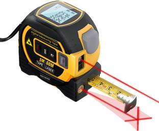 amiciTools 3-in-1 Laser Distance Meter: 5m Tape Measure, 60m Laser Measure, 10m Cross Line Laser with 20 Measurement Storage Non-magnetic Inclinometer Level