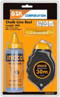 GSK Corporation Chalk Line Reel Set 30Metre with 113g Blue Bottle Chalk & Plastic Spirit Bubble Chalk Line Reel Set 30Metre Non-magnetic Line Level