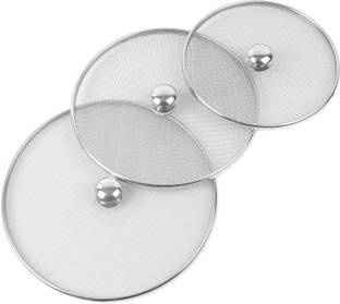KUBER INDUSTRIES 3 Pieces Stainless Steel Vessel Net Cover/Strainer, (10,11,12 Inch) (Silver) 12 inch Lid