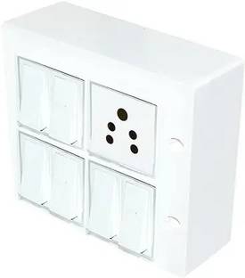MU ENTERPRISES White Assamble power socket board With Six Switch Plastic Light Socket