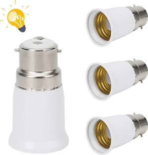 HVG TRADERS B22 to E27 Screw Base Socket Lamp Holder Light Bulb Extender Converter Adapter 4 Pieces White Color Plastic Light Socket
