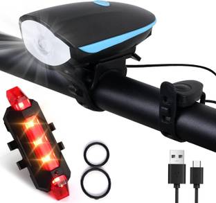 HAPPYRIDER USB Rechargeable Front Cycle Light and Horn with Red Taillight Bell
