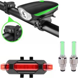 Rebound Cycle Front Light with Horn and Tail Light and LED Tyre Valve Lights LED Front Rear Light Combo