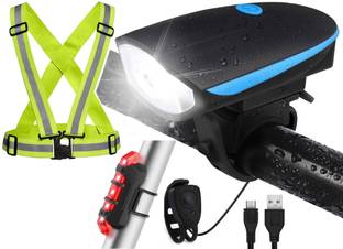 NSV Bicycle Head Light And Tail Light With Night Safety Reflective Vest Belt Jacket LED Front Rear Light Combo