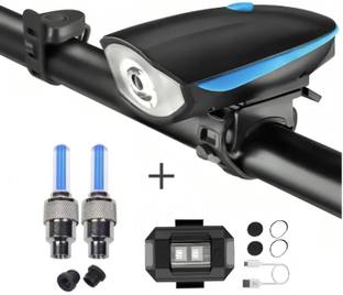 HAPPYRIDER Bicycle Combo Of Front Cycle Light Back Tail/Helmet Light And Tyre Valve Light Bell