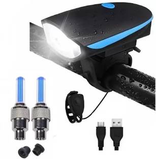 POMORA Rechargeable Bicycle LED Light with Horn & Valve Lights | USB | 3 Modes| 1200mAh LED Front Light