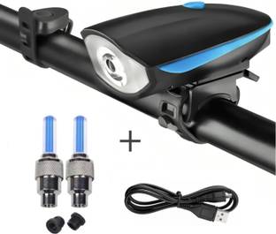 HAPPYRIDER USB Rechargeable Bicycle Bell LED Front Light with 2 LEDs Blue Valve Lights Bell