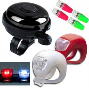 Onbicle Cycle Light White and Red with Wheel Light and Bicycle Bell (Combo) LED Front Rear Light Combo