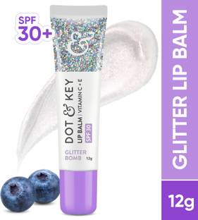 डॉट एंड की लिप बाम विटामिन C + E SPF 30 + ग्लिटर लिप बाम, ग्लॉसी फिनिश ब्लूबेरी