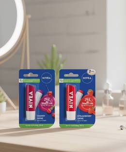 NIVEA Lip Balm, Fruity Cherry Shine, 4.8g And Strawberry Shine, 4.8g-Combo Fruity