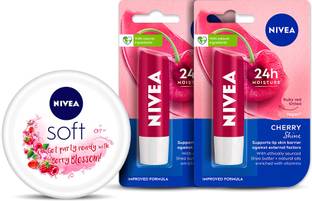 NIVEA Cherry Fruity Shine Lipbalm + Soft Light Moisturizing Cream Berry Blossom Cherry/Berry