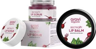 Aravi Organic Beetroot Lip Scrub & Lip Balm For Brightening Dark Lips,Chapped & Pigmented Lips Beetroot Lip Care Combo Kit
