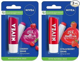 NIVEA Lip Balm, Fruity Cherry Shine, 4.8g And Strawberry Shine, 4.8g-Combo Fruity