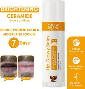 Aravi Organic Lip Glowy Balm With SPF 50 PA+++ - Kojic Acid & Ceramide - For Lip Brightening Untinted