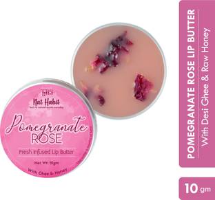 Nat Habit Pomegranate Rose Lip Balm for Lip Lightening, Lip Mask for Dark Lips | Natural, Ayurvedic Lip Care | Fresh Kitchenmade, Desi Ghee, Raw Honey, Shea, Pomegranate, Rose, Vitamin E | Express Dry Lips Repair, 10g Pomegranate Rose