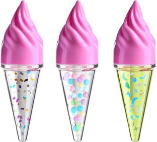 HSQ Ice Cream Cone Lip Gloss – Sparkling Glitter Clear Lip Shine (pack of 3) pink