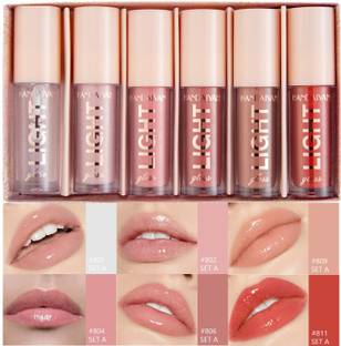 HANDAIYAN 6Pcs lip oil light lipgloss set, moisturizing hydrating high shine Plump (Set A)