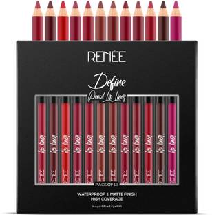 Renee Ultra Define Matte Lip Liner, Long Lasting, Full Coverage - Set of 12