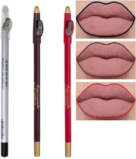 WECHARMERZ Bold Creamy Waterproof Matte Lipliner With Sharpener Pencil(Black + Brown + Red)