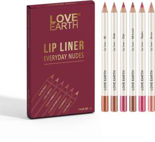LOVE EARTH Lip Liner – Everyday Nudes Pack of 6 Matte, Waterproof, 24H Long-Lasting Wear