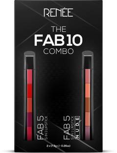 Renee Fab 10 Combo, 5-in-1 Lipstick, Smooth Matte Finish, Non-Drying, Intense Color
