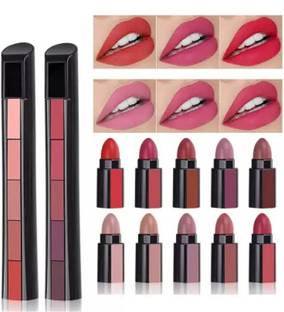 Ashav Huda Beauty 5 in 1 Matte Lipstick Red & Nude Pack of 2 (The Fab Red and Nude Edition)