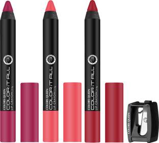 COLORS QUEEN Color It All Long Lasting Lip Crayon Matte Lipstick Combo 3 with Sharpener
