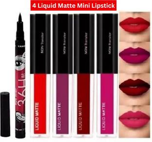 SIYDHA Long Lasting Dark Red Matte Waterproof Lipstick For Women + 36hour Eyeliner