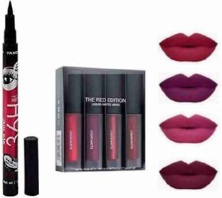 Glowsync 36 H Waterproof Liquid Eyeliner & set of Mini Matte Liquid Lipstick Red Edition