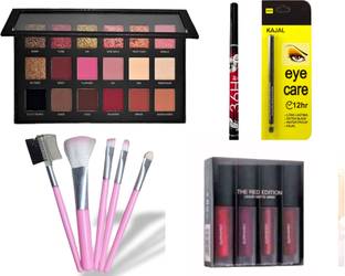 slukrl 4 Set Red Lipstick Eye Shadow Eyeliner Kajal Brushes set