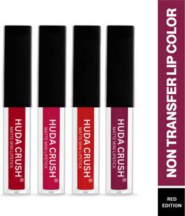 HUDA CRUSH Mini Beauty Lipsticks Combo Pack of 4 Liquid Lipstick, Red Edition