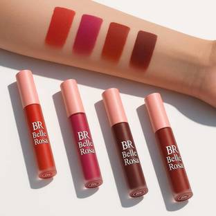 BR Belle Rosa Red Matte Lipstick Kit – 4 in 1 Mini Liquid Combo for Party & Daily