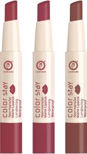 COLORS QUEEN Color Stay Long Lasting Non Transfer Creamy Matte Lipstick Combo Pack of 3