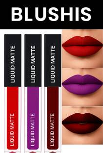BLUSHIS Smudge proof Waterproof Long lasting Liquid matte Lipstick Non Transfer Common Colour For Daily Use Combo pack of 3