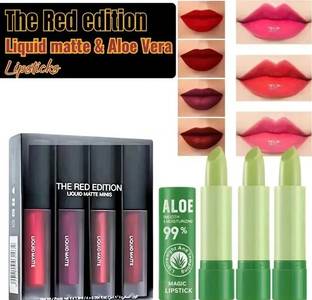 BLUSHIS Best Matte liquid Liptick Combo with 3 pc Alovera lipstick set