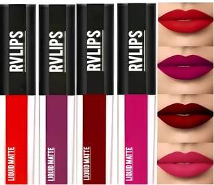 RVLIPS Non Transfer Waterproof Longlasting Liquid Matte Mini Lipstick Combo Pack Of 4