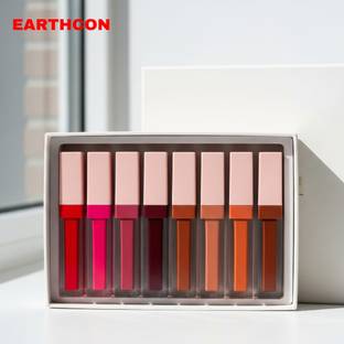 Earthcon Dual Tone Lipstick Set – Red & Nude, 8 Pieces